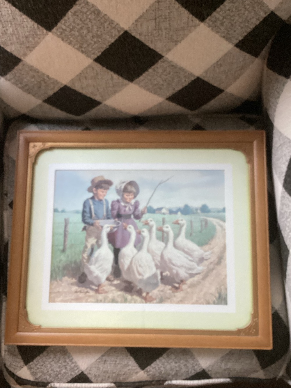 framed art print titled "Children Feeding the Ducks” 19 x 16